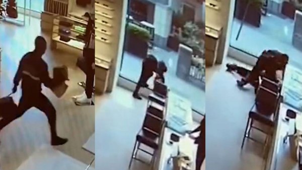 VIDEO | Ladrón escapaba con cartera pero chocó con ventanal y fue detenido
