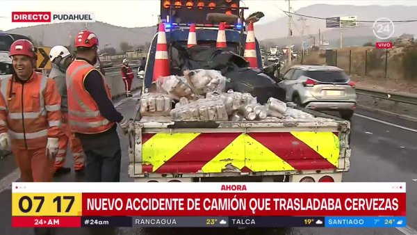 Nuevo accidente "cervecero": cientos de latas quedan desparramadas en Pudahuel
