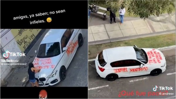 VIDEO | Mujer raya auto de ex por "infiel, mujeriego y destruir tu familia"
