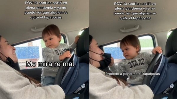 Viral en TikTok: niño nacido en pandemia se enoja al ver a personas sin mascarilla
