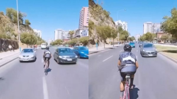 Contra el tránsito: captan a ciclista temerario desafiando vehículos en Viña del Mar
