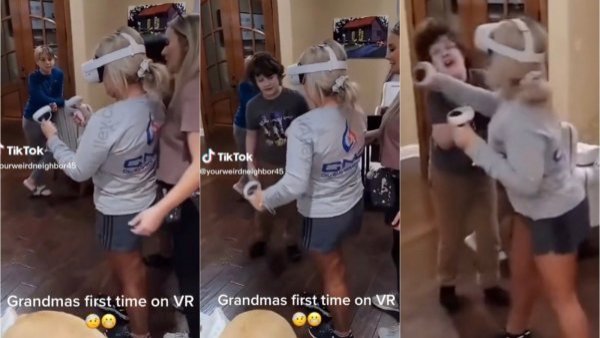 Abuela casi noquea a su nieto con juego de realidad virtual y se hace viral en redes
