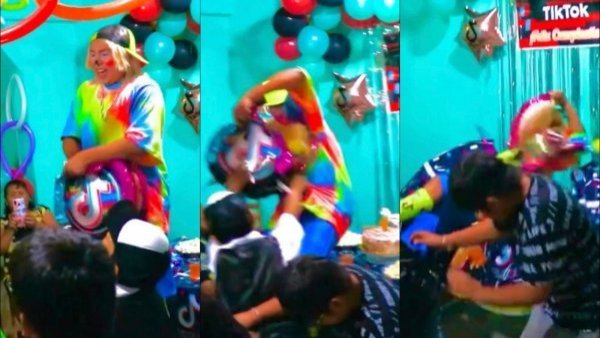 Payaso cae arriba del pastel de cumpleaños y causa furor en redes: un niño lo empujó
