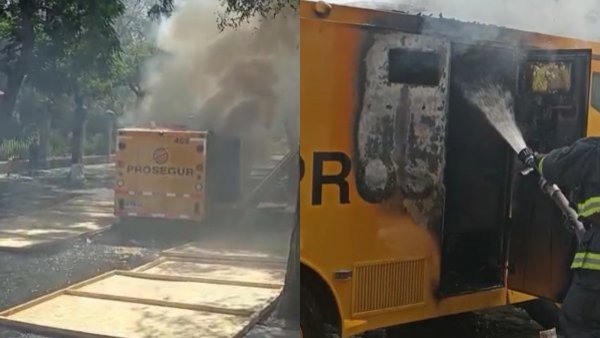 Delincuentes roban camión de Valores en Santiago centro: vehículo resultó quemado
