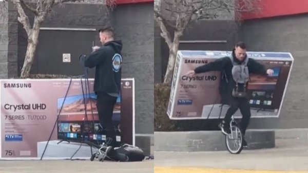 ¡Para no creer!: se hizo viral por transportar televisor de 75 pulgadas sobre un monociclo
