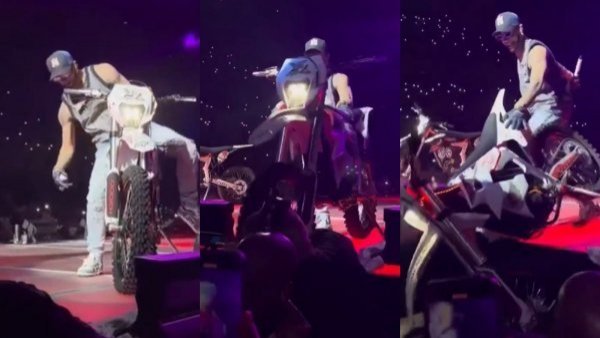 Siguió con el show: Anuel AA deja caer motocicleta al público en pleno concierto
