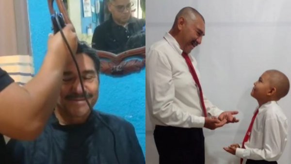 Profesor se rapó para apoyar a alumno con cáncer: "Tú puedes"
