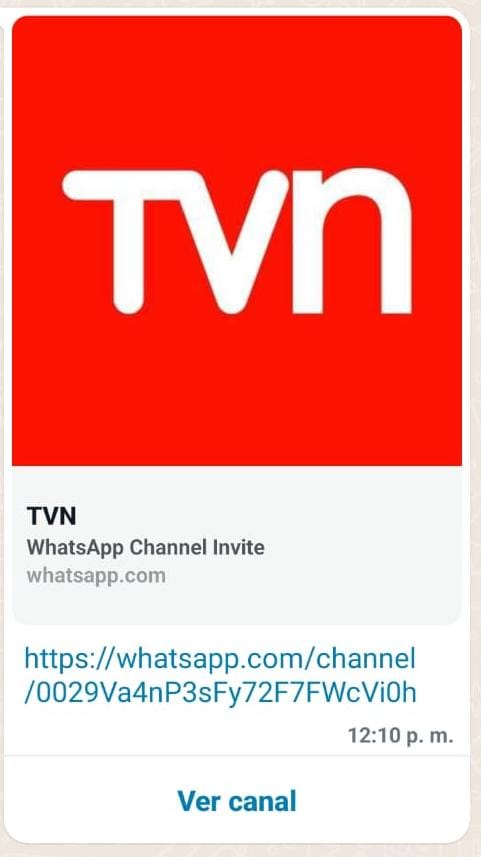 Captura canal de WhatsApp de TVN.