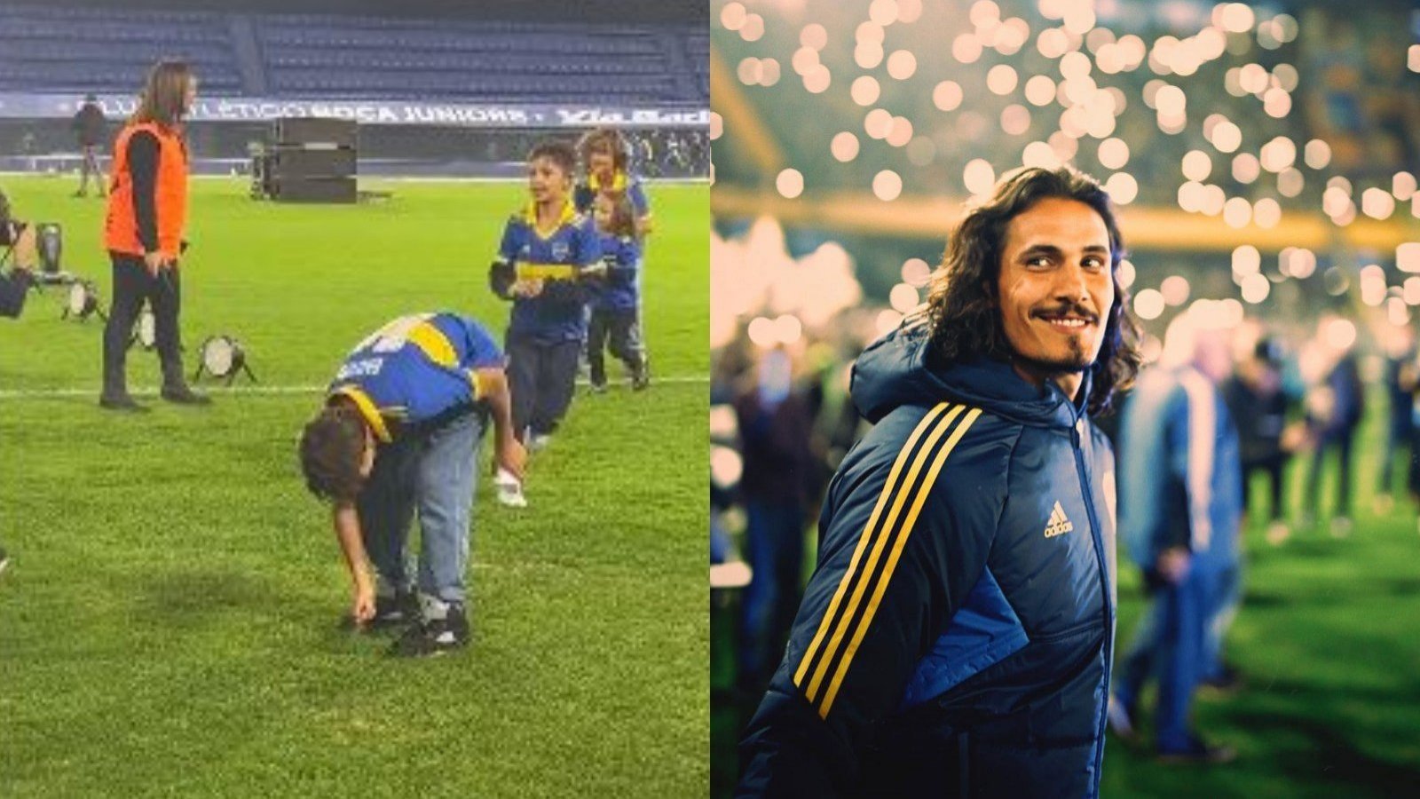 Hijos de Cavani "robaron" pasto de La Bombonera en su presentación en Boca Juniors
