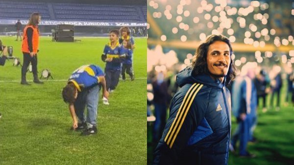 Hijos de Cavani "robaron" pasto de La Bombonera en su presentación en Boca Juniors
