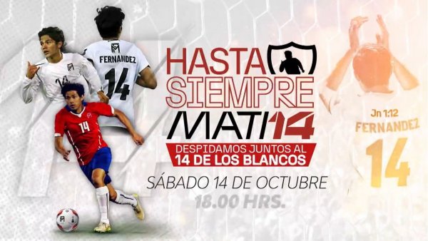 El 14 de los blancos dice adiós: TVN transmitirá la despedida de Matías Fernández
