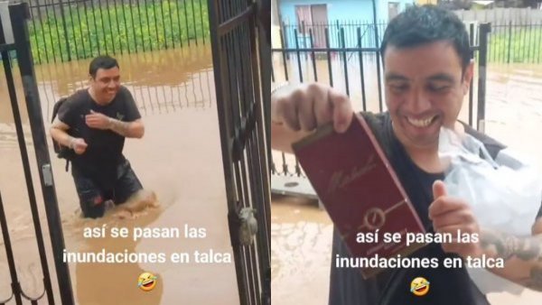 "¡El bebestible no falta!": talquinos se tomaron con humor las inundaciones
