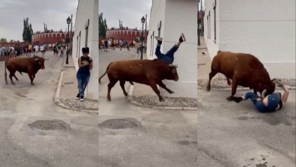 VIDEO | Joven fue corneada por toro mientras miraba su celular en España

