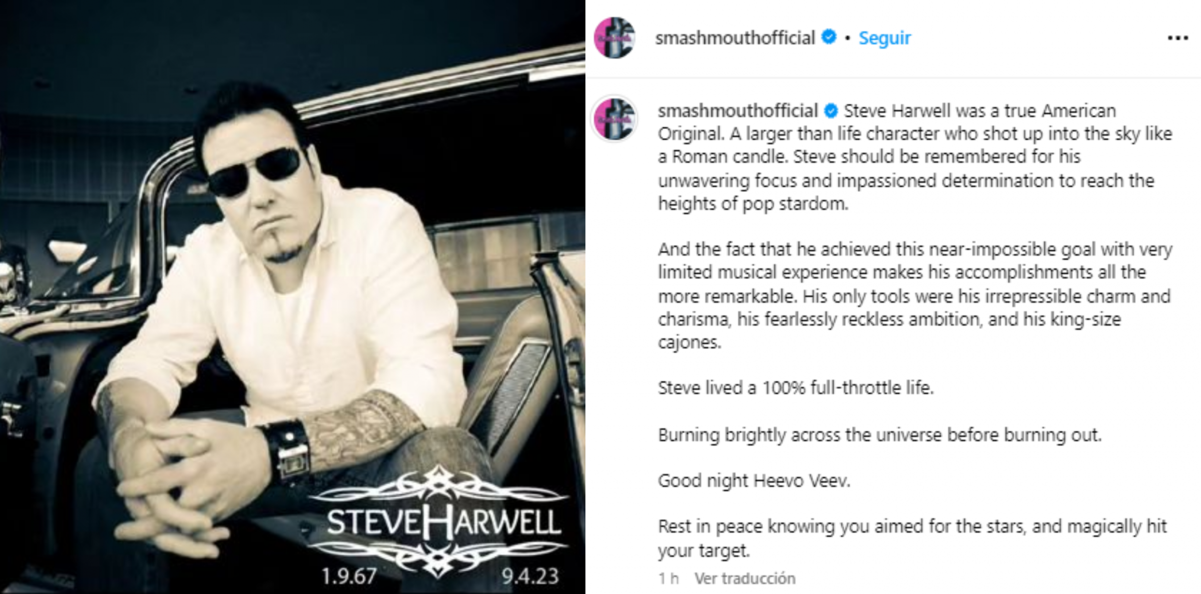 Publicación de Instagram para anunciar el fallecimiento del vocalista