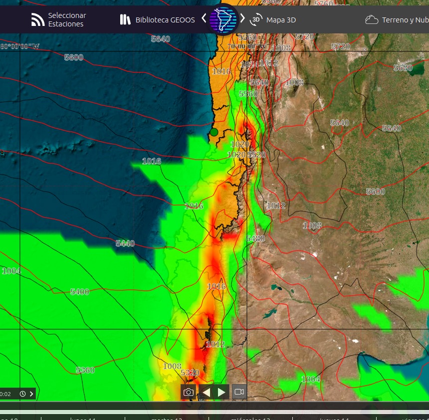 Sistema frontal observado en geoportal GEOOs