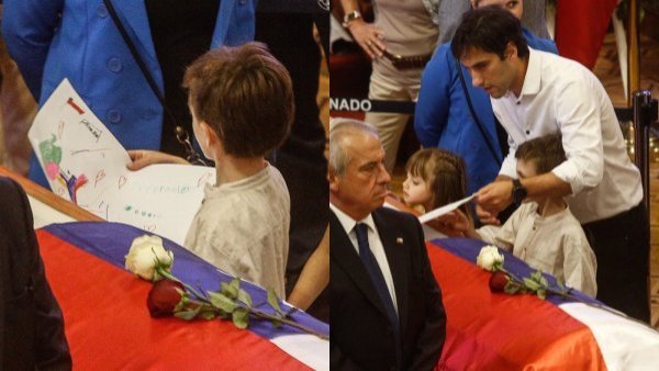 Nieto de expresidente Piñera dejó dibujos en el féretro
