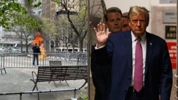 Hombre se prende fuego a las afueras del tribunal que juzga al expresidente Trump
