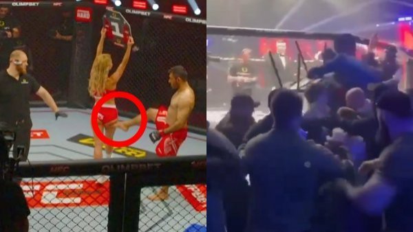 <p>Fue golpeado por el público: luchador iraní pateó mujer que sostenía cartel en el ring</p>Fue golpeado por el público: luchador iraní pateó a mujer que sostenía cartel en el ring
