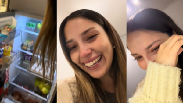 Influencer se emociona hasta las lágrimas por llenar su refrigerador por primera vez
