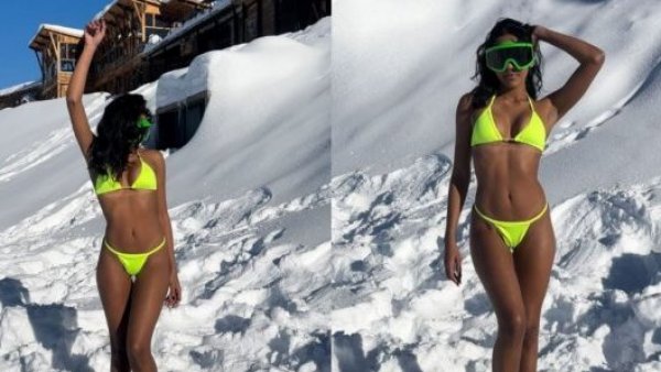 Turista desafía el frío de Farellones posando en bikini a -6 grados bajo cero
