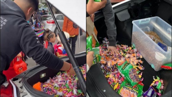 Joven sorprende al llenar el maletero de su auto con dulces y regalarlos a niños en Valparaíso
