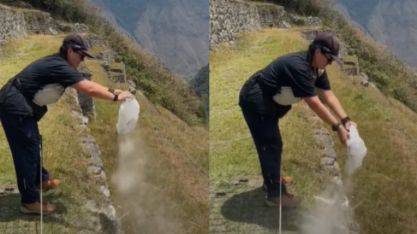 Ola de críticas a mujer que arrojó supuestas cenizas de un fallecido en Machu Picchu
