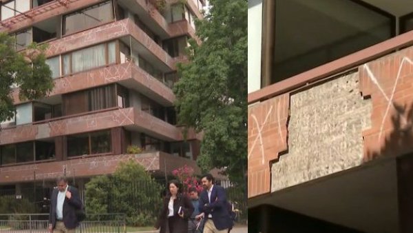 Vecinos en peligro por "lluvia de ladrillos" que caen desde edificio en Vitacura
