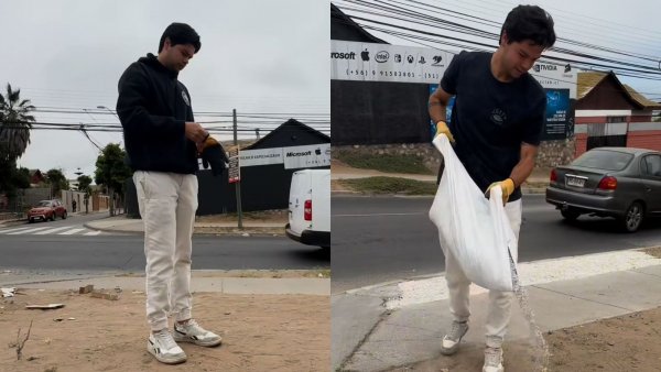 Joven se viraliza en redes sociales por limpiar calles de La Serena
