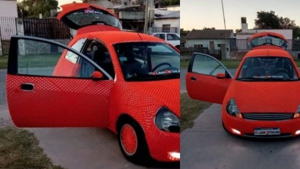 ¿Mejor mamá?: Mujer teje a crochet cubierta para todo el auto de su hijo
