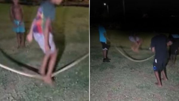 Niños se viralizan por usar una pitón muerta para saltar la cuerda en Australia
