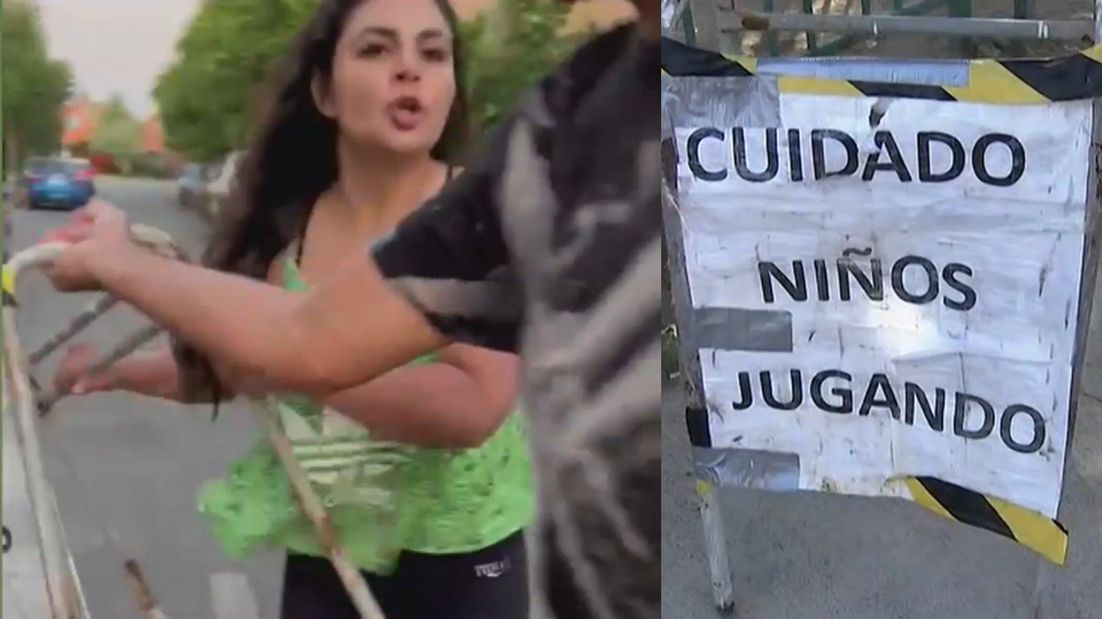 "Se pegó su show": Señora pelea con un letrero y actúa violentamente frente a niños
