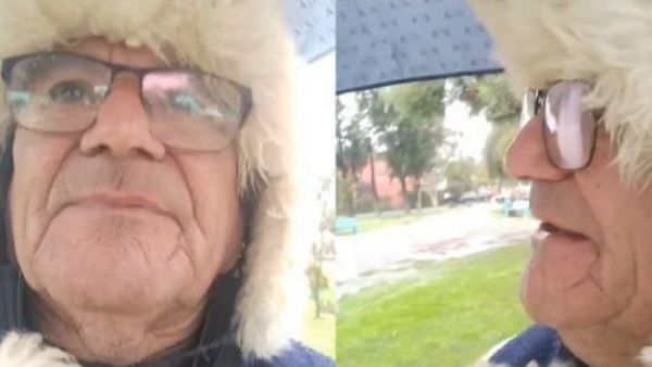 "La tranquilidad es bacán": Adulto mayor sacó aplausos con su mensaje en plena lluvia
