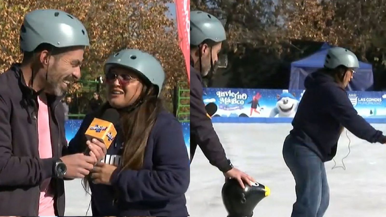 Pame Leiva intenta aprender a patinar ¡en pista de hielo!
