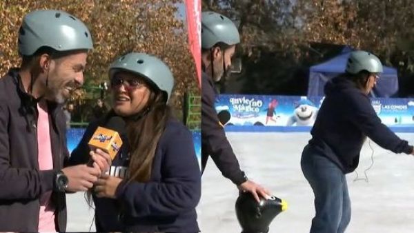 Pame Leiva intenta aprender a patinar ¡en pista de hielo!
