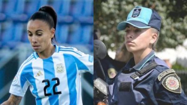 <p>La jugadora Betina Soriano con su indumentaria de policía.</p>Curiosa historia: Jugadora argentina que enfrentará a Chile es policía
