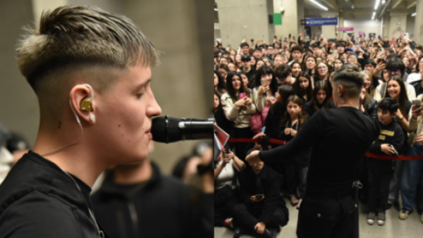 <p>Kidd Voodoo cantanto en metro Los Leones</p>Kidd Voodoo sorprendió con show en metro Los Leones
