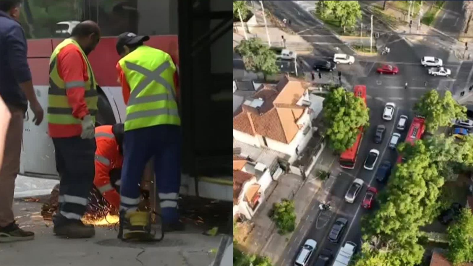 Bus RED chocó contra barrera y tendido eléctrico dejando a dos pasajeros heridos
