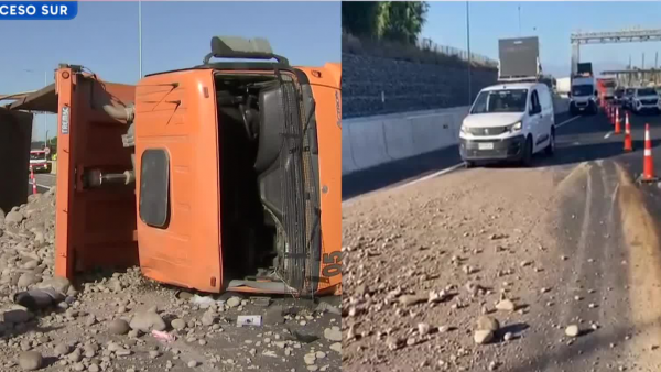 "El camión casi se da vuelta sobre nuestros vehículos": reportan vehículo volcado en acceso sur de Buin
