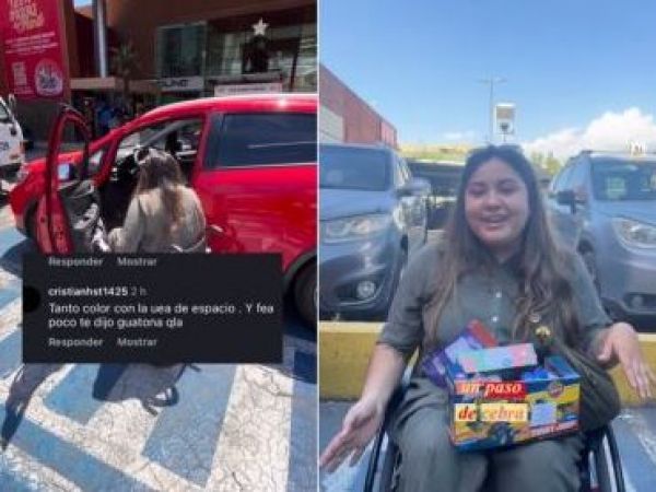 mujer en silla de ruedas explicando cómo usar estacionamiento preferencial