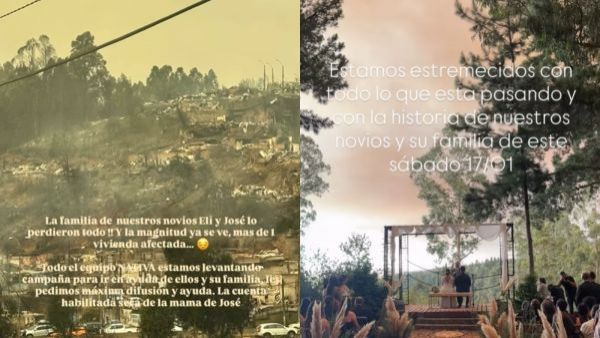 <p>Pareja debió abandonar su matrimonio en medio de incendios forestales</p>"La vida nos enseña lo frágiles que somos": Pareja debió abandonar su matrimonio en medio de incendios forestales
