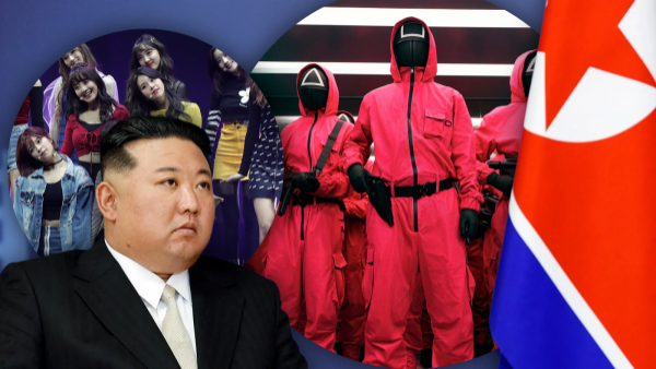 Kim Jong-un supervisando la represión cultural en Corea del Norte; series surcoreanas como El Juego del Calamar y música K-pop de grupos como TWICE prohibidas