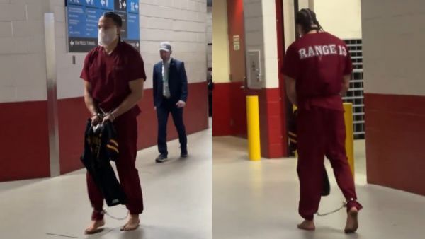 Esposado y disfrazado de Hannibal Lecter: Finalista del Super Bowl generó revuelo en redes por su excéntrica llegada
