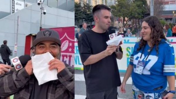 "Quiero ir a Chile": Fanáticos del Super Bowl probaron tradicional empanada chilena y estas fueron sus reacciones
