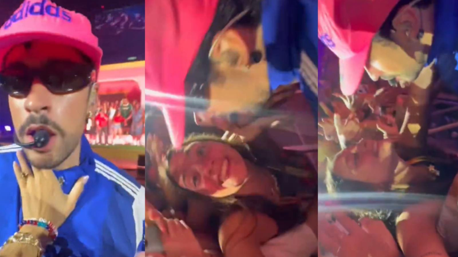 Se volvió viral: fan argentina toma del cuello a Bad Bunny y él le canta mirándola a los ojos
