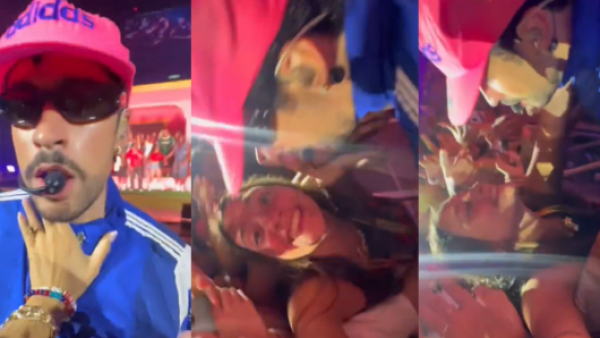 Se volvió viral: fan argentina toma del cuello a Bad Bunny y él le canta mirándola a los ojos