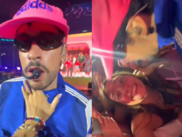 Se volvió viral: fan argentina toma del cuello a Bad Bunny y él le canta mirándola a los ojos