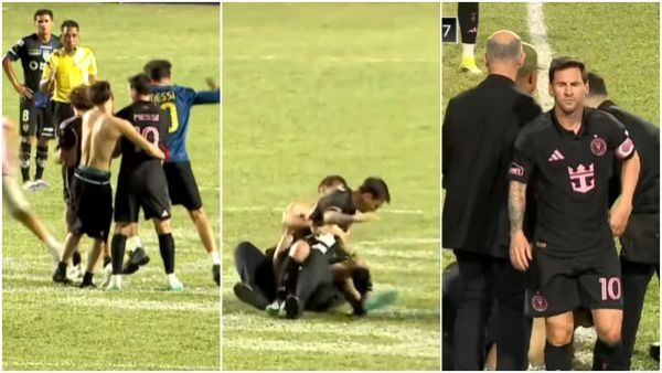 Hincha tumbó a Messi en bochornoso partido amistoso del Inter Miami en Puerto Rico
