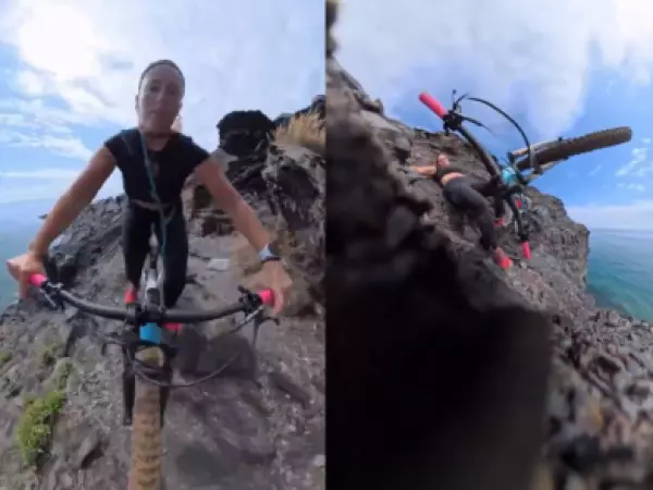 Ciclista casi cae por un acantilado y genera polémica por ir sin casco y con su perro en ruta peligrosa