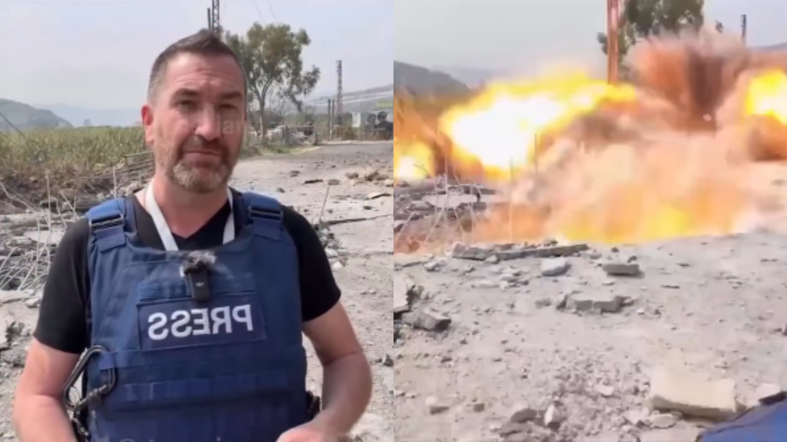 El impactante momento en que un reportero casi es alcanzado por un misil en Líbano
