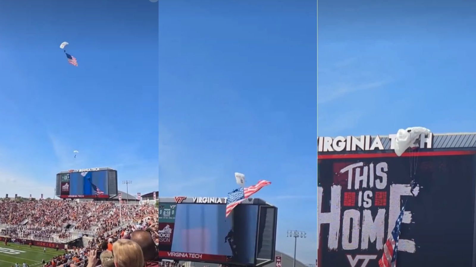 Impresionante registro: Paracaidista impacta contra pantalla gigante durante evento deportivo
